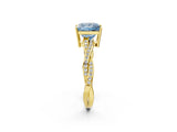 Yellow gold Fancy Blue Princess  Solitaire Twisted Pave Diamond Ring with Four-Prong Setting_105
