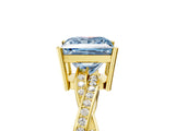 Yellow gold Fancy Blue Princess  Solitaire Twisted Pave Diamond Ring with Four-Prong Setting_108