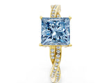 Yellow gold Fancy Blue Princess  Solitaire Twisted Pave Diamond Ring with Four-Prong Setting_12