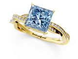 Yellow gold Fancy Blue Princess  Solitaire Twisted Pave Diamond Ring with Four-Prong Setting_13