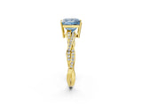Yellow gold Fancy Blue Princess  Solitaire Twisted Pave Diamond Ring with Four-Prong Setting_14