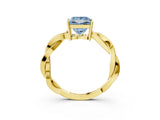 Yellow gold Fancy Blue Princess  Solitaire Twisted Pave Diamond Ring with Four-Prong Setting_15