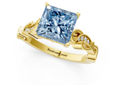 Yellow gold Fancy Blue Princess  Solitaire Vine Band with Milgrain Prong Setting_4