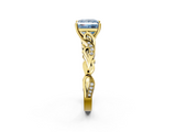 Yellow gold Fancy Blue Princess  Solitaire Vine Band with Milgrain Prong Setting_5