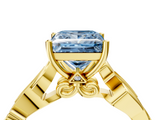 Yellow gold Fancy Blue Princess  Solitaire Vine Band with Milgrain Prong Setting_7