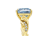 Yellow gold Fancy Blue Princess  Solitaire Vine Band with Milgrain Prong Setting_8