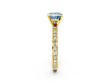 Yellow gold Fancy Blue Princess  Solitaire with Pavé Band and Four-Prong Setting_321