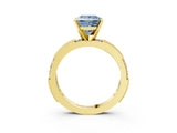 Yellow gold Fancy Blue Princess  Solitaire with Pavé Band and Four-Prong Setting_322