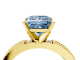 Yellow gold Fancy Blue Princess  Solitaire with Pavé Band and Four-Prong Setting_323