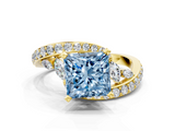 Yellow gold Fancy Blue Princess  Solitaire with Pavé Twist Band and Four-Prong Setting_56