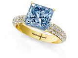 Yellow gold Fancy Blue Princess  Solitaire with Pave Band and Four-Prong Setting_4