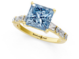 Yellow gold Fancy Blue Princess  Solitaire with Side Baguettes and Channel Set Band_46