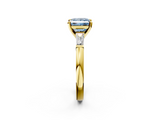 Yellow gold Fancy Blue Princess  Solitaire with Tapered Baguette Side Stones on a Classic Band with Four-Prong Setting_102