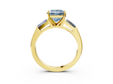 Yellow gold Fancy Blue Princess  Solitaire with Tapered Baguette Side Stones on a Classic Band with Four-Prong Setting_103