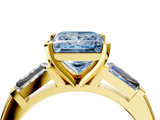 Yellow gold Fancy Blue Princess  Solitaire with Tapered Baguette Side Stones on a Classic Band with Four-Prong Setting_104