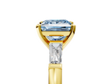 Yellow gold Fancy Blue Princess  Solitaire with Tapered Baguette Side Stones on a Classic Band with Four-Prong Setting_105
