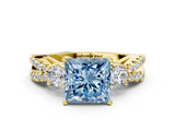 Yellow gold Fancy Blue Princess  Three-Stone Diamond Ring with Pavé Split Shank and Four-Prong Setting_62