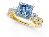 Yellow gold Fancy Blue Princess  Three-Stone Diamond Ring with Pavé Split Shank and Four-Prong Setting_63