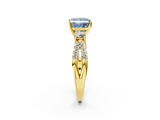 Yellow gold Fancy Blue Princess  Three-Stone Diamond Ring with Pavé Split Shank and Four-Prong Setting_64