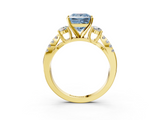 Yellow gold Fancy Blue Princess  Three-Stone Diamond Ring with Pavé Split Shank and Four-Prong Setting_65