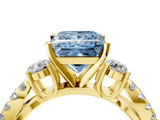 Yellow gold Fancy Blue Princess  Three-Stone Diamond Ring with Pavé Split Shank and Four-Prong Setting_66
