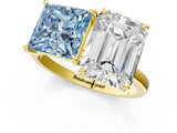 Yellow gold Fancy Blue Princess  and Emerald Cut Toi Moi Ring with Prong Setting_47
