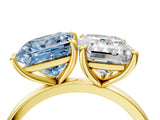 Yellow gold Fancy Blue Princess  and Emerald Cut Toi Moi Ring with Prong Setting_50