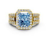 Yellow gold Fancy Blue Radiant -Cut Halo Diamond Ring with Split Shank and Four-Prong Setting_70