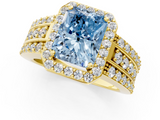 Yellow gold Fancy Blue Radiant -Cut Halo Diamond Ring with Split Shank and Four-Prong Setting_71