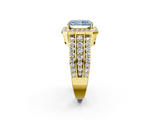 Yellow gold Fancy Blue Radiant -Cut Halo Diamond Ring with Split Shank and Four-Prong Setting_72