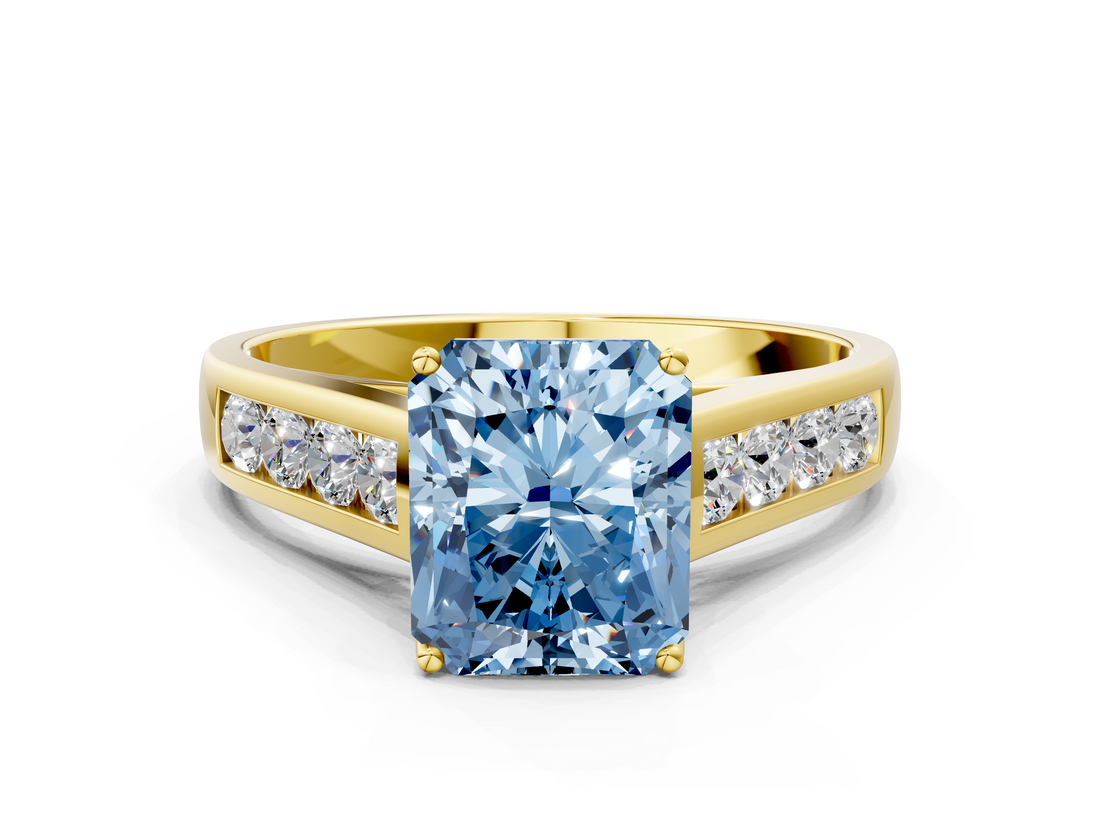 Yellow gold Fancy Blue Radiant  Brilliant Channel-Set Solitaire Ring with Four-Prong Setting_20
