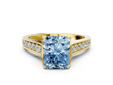 Yellow gold Fancy Blue Radiant  Brilliant Cut Diamond Engagement Ring with Pavé Band and Four-Prong Setting_49