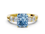 Yellow gold Fancy Blue Radiant  Brilliant Cut Diamond Five-Stone Prong Set Engagement Ring with Channel Band_3