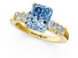 Yellow gold Fancy Blue Radiant  Brilliant Cut Diamond Five-Stone Prong Set Engagement Ring with Channel Band_4