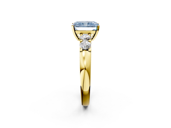 Yellow gold Fancy Blue Radiant  Brilliant Cut Diamond Five-Stone Prong Set Engagement Ring with Channel Band
