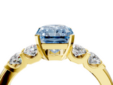 Yellow gold Fancy Blue Radiant  Brilliant Cut Diamond Five-Stone Prong Set Engagement Ring with Channel Band_7