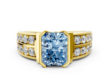 Yellow gold Fancy Blue Radiant  Brilliant Diamond Channel Set Wide Band Ring with Bezel Setting_20
