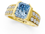 Yellow gold Fancy Blue Radiant  Brilliant Diamond Channel Set Wide Band Ring with Bezel Setting_21