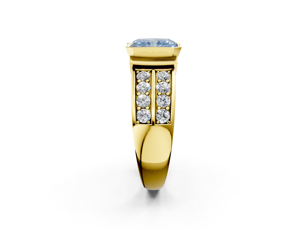 Yellow Gold Radiant Cut Half Bezel Channel Set Engagement Ring Setting for Fancy Blue Center