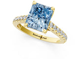 Yellow gold Fancy Blue Radiant  Brilliant Diamond Solitaire with Pavé Band and Four-Prong Setting 2