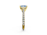 Yellow gold Fancy Blue Radiant  Brilliant Diamond Solitaire with Pavé Band and Four-Prong Setting 3
