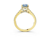 Yellow gold Fancy Blue Radiant  Brilliant Diamond Solitaire with Pavé Band and Four-Prong Setting 4