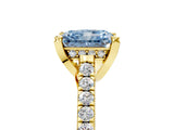 Yellow gold Fancy Blue Radiant  Brilliant Diamond Solitaire with Pavé Band and Four-Prong Setting 5