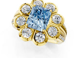 Yellow gold Fancy Blue Radiant  Brilliant Flower Halo Diamond Split Shank Ring_76