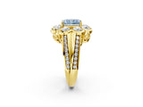 Yellow gold Fancy Blue Radiant  Brilliant Flower Halo Diamond Split Shank Ring_77