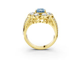 Yellow gold Fancy Blue Radiant  Brilliant Flower Halo Diamond Split Shank Ring_78
