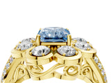 Yellow gold Fancy Blue Radiant  Brilliant Flower Halo Diamond Split Shank Ring_79