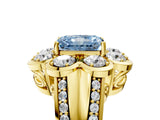 Yellow gold Fancy Blue Radiant  Brilliant Flower Halo Diamond Split Shank Ring_80