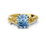 Yellow gold Fancy Blue Radiant  Brilliant Solitaire with Leaf Motif Band and Four-Prong Setting_62