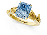 Yellow gold Fancy Blue Radiant  Brilliant Solitaire with Leaf Motif Band and Four-Prong Setting_63